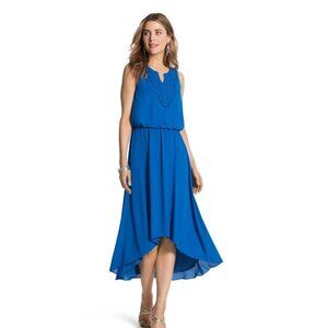 Chicos Blue Sleeveless High-Low Dress Crochet Neckline Size 1 Elegant Design